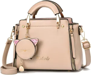 Letter Decor Hand Satchel Bag, Stylish Shoulder Zipper Bag With Mini Coin Purse, Crossbody Bag For Work