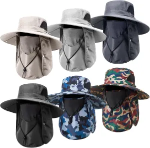 Leumoi 6 Pcs Fishing Hat for Men Women Waterproof Wide Brim with Face Cover and Neck Flap Outdoor UV Protection Hiking Hat for Fishing Garden Hiking, 6 Colors