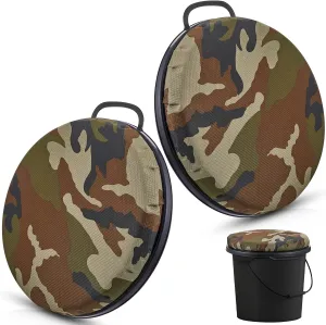 Lewtemi 2 Pcs 5 Gallon Bucket Seats 360 Degree Swivel Bucket Seat Thick Green Camouflage Padded Cushion Lid with Waterproof Cover for Dove Duck Hunting Fishing Baseball Gardening and Camping