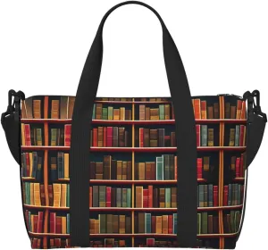 Library Bookshelf Book Duffel Bags for Traveling - Lightweight Personal Item Travel Bags, Gym Bags for Men and Women