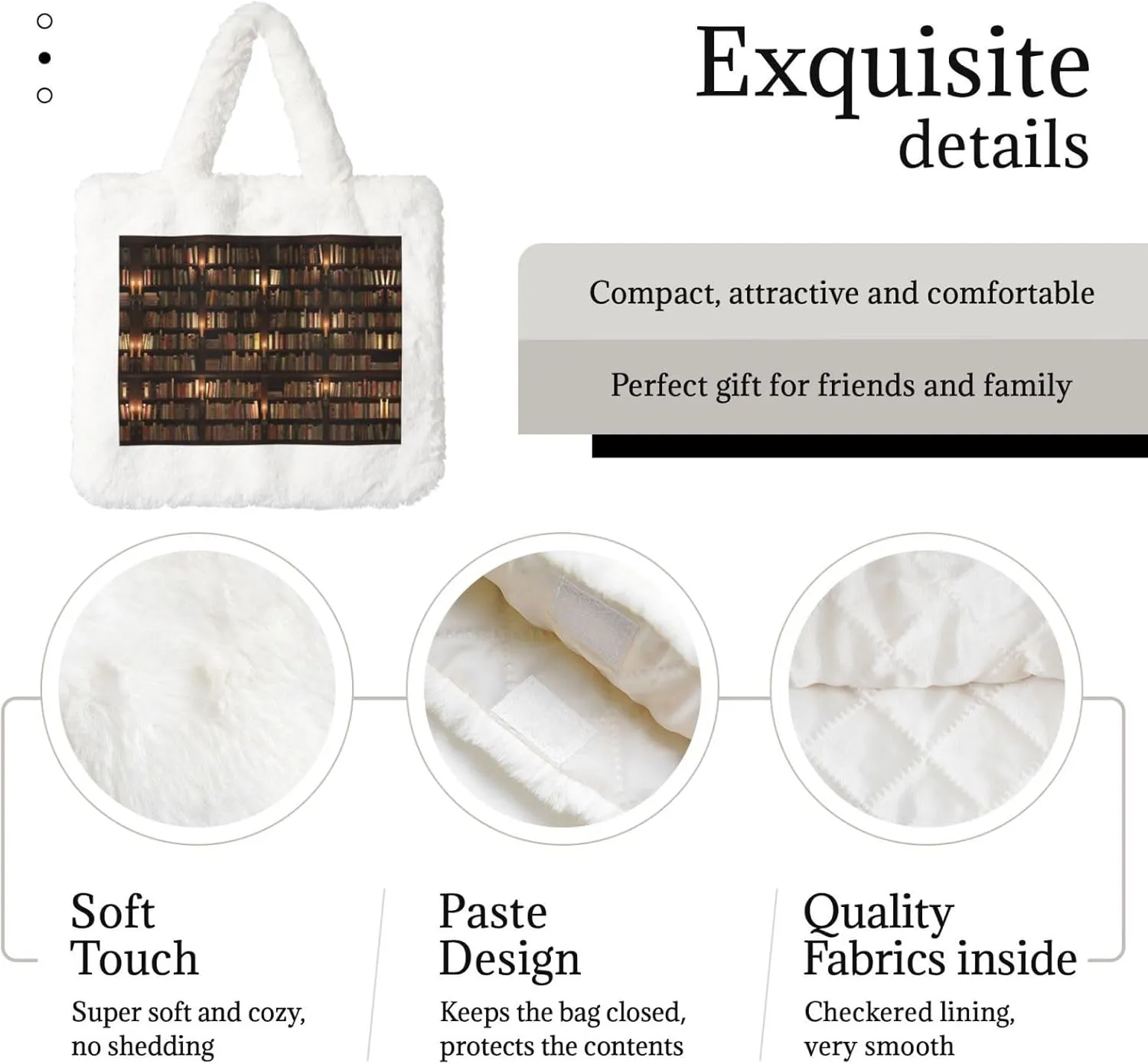 Library Bookshelf Book Printing Soft Plush Handbag For Womens Tote Bag For Women,Women Satchel Bags Wallet Purse For Gifts