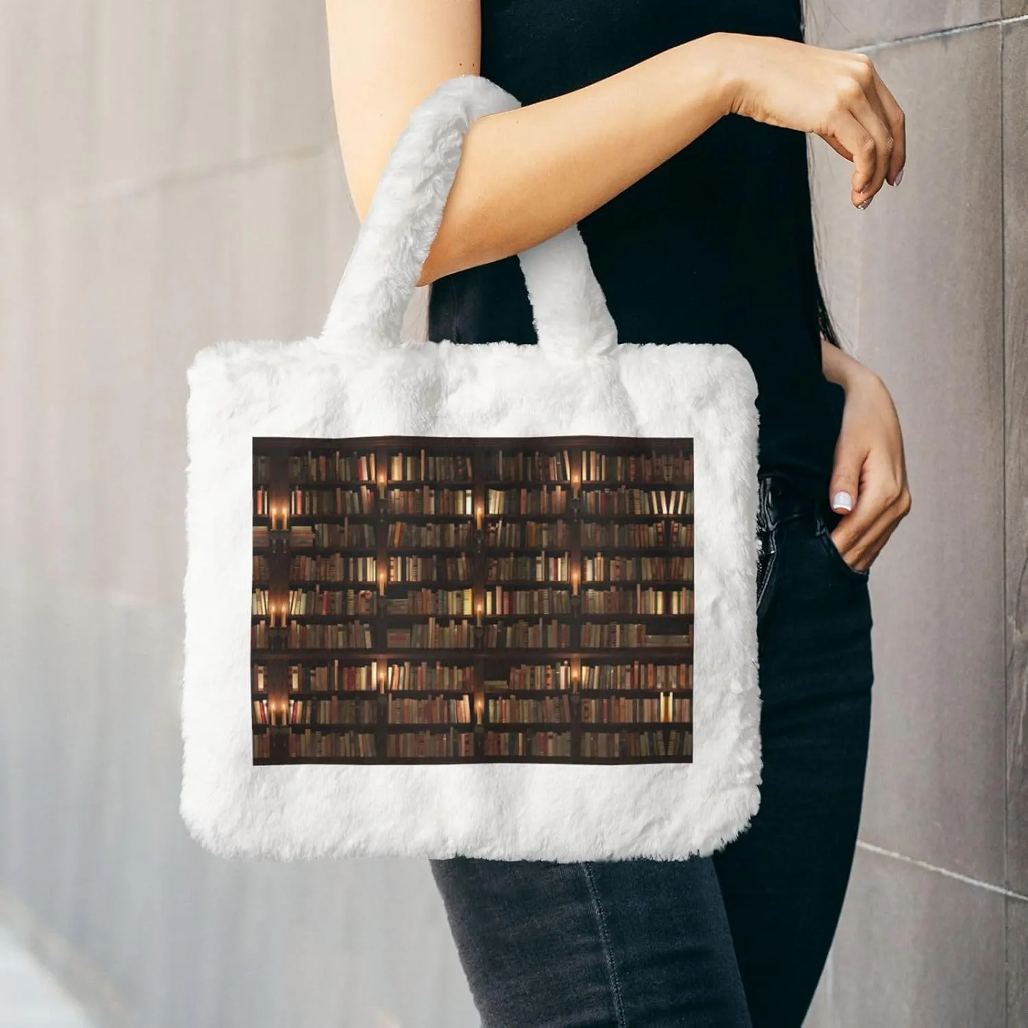 Library Bookshelf Book Printing Soft Plush Handbag For Womens Tote Bag For Women,Women Satchel Bags Wallet Purse For Gifts