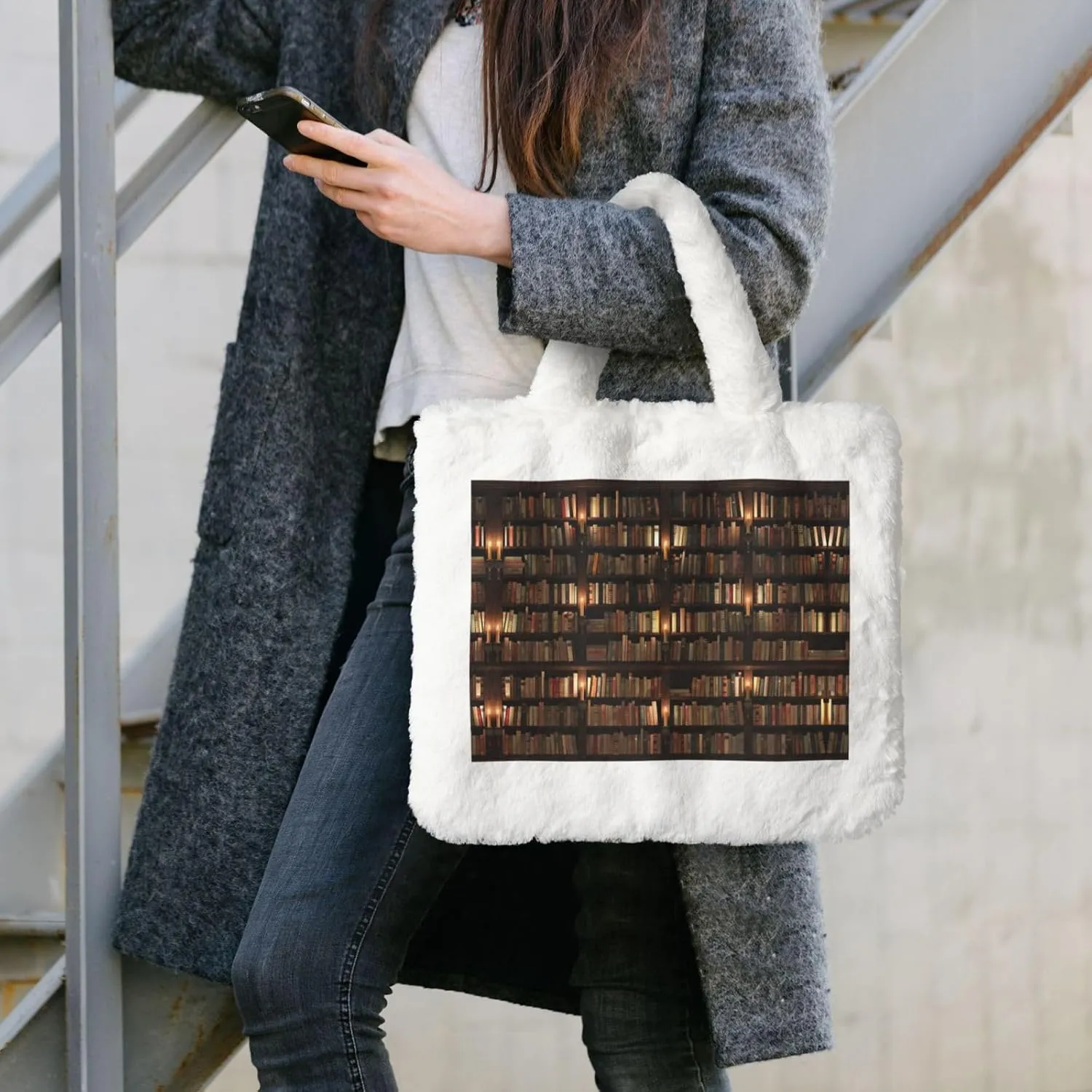 Library Bookshelf Book Printing Soft Plush Handbag For Womens Tote Bag For Women,Women Satchel Bags Wallet Purse For Gifts