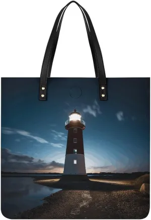 Lighthouse at Night Tote Bag Durable Water-Resistant Handbags Lightweight Tote for Travel Work Book