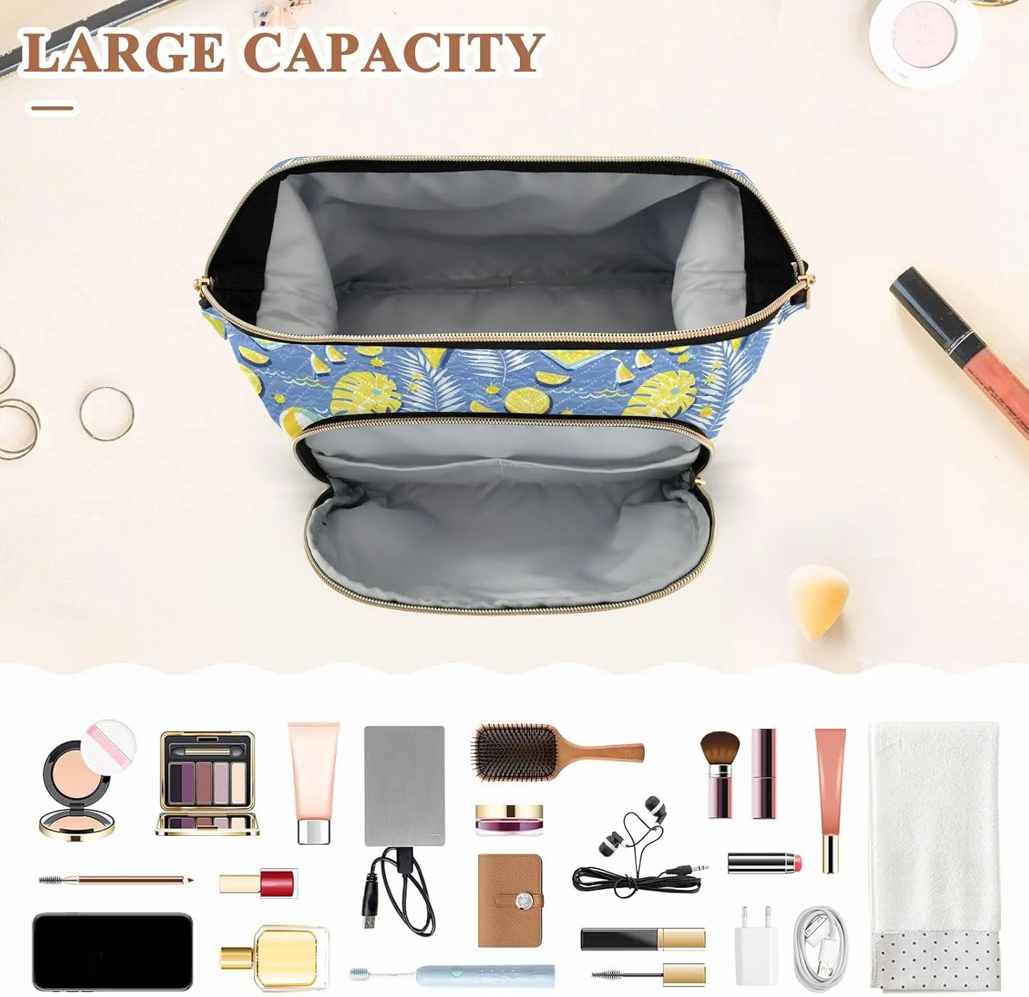 Lightweight Quilted Makeup Bag Aesthetic Toiletry Organizer for Travel Storage