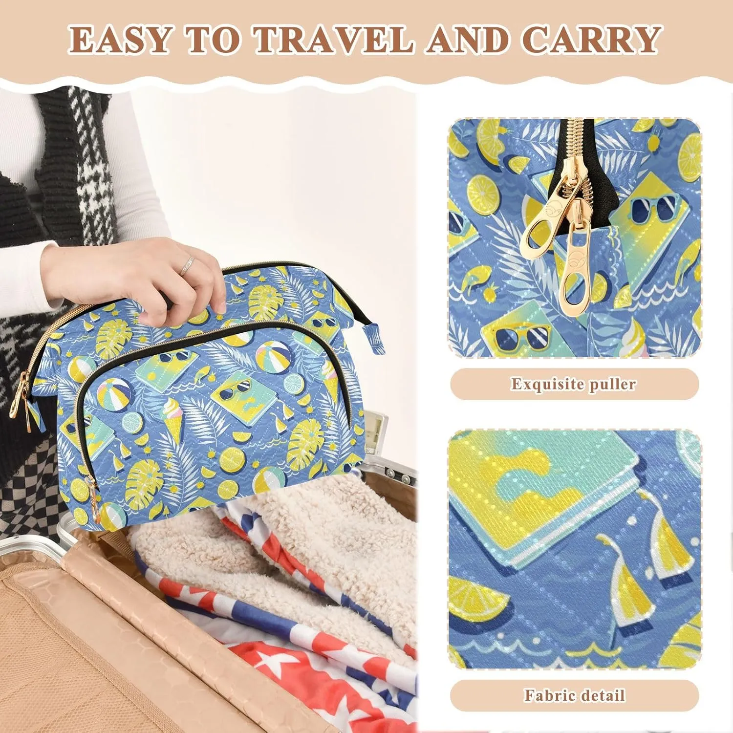 Lightweight Quilted Makeup Bag Aesthetic Toiletry Organizer for Travel Storage