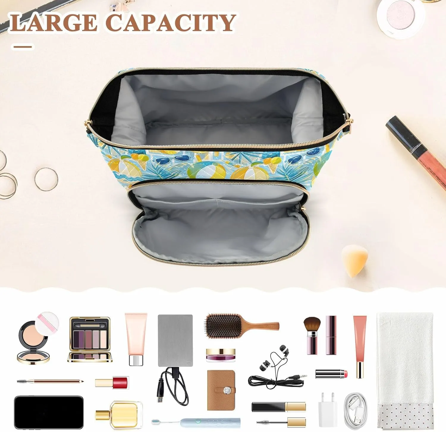 Lightweight Quilted Makeup Bag Aesthetic Toiletry Organizer for Travel Storage