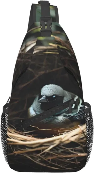 Little bird nest Patterned multifunctional crossbody chest bag, suitable for casual hiking, unisex, convenient travel backpack