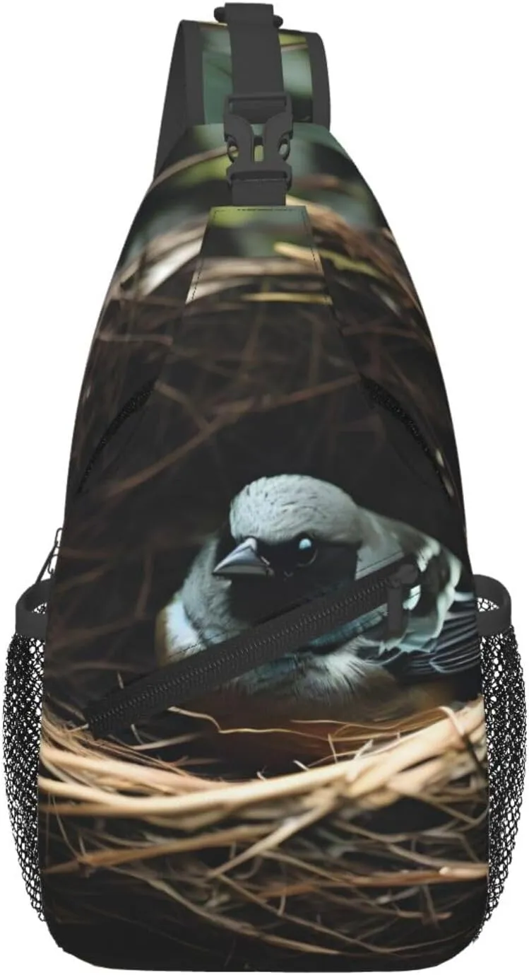 Little bird nest Patterned multifunctional crossbody chest bag, suitable for casual hiking, unisex, convenient travel backpack