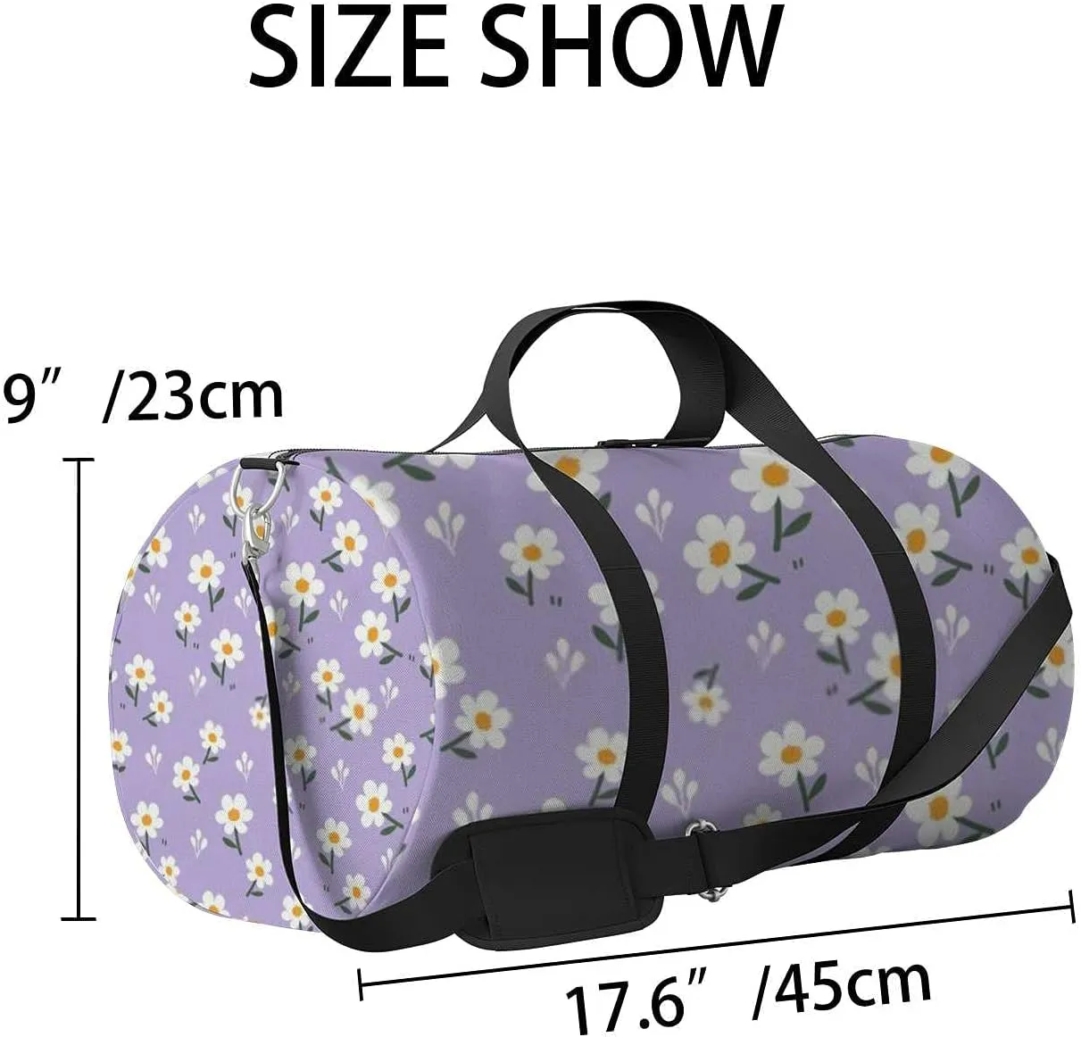 Little Daisy Floral Purple Sports Duffel Bag Travel Gym Tote Bags Lightweight Durable Shoulder Strap Waterproof Polyester Outside Mesh Pocket Overnight Trip Duffel Bag for Women Men
