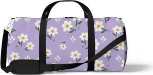 Little Daisy Floral Purple Sports Duffel Bag Travel Gym Tote Bags Lightweight Durable Shoulder Strap Waterproof Polyester Outside Mesh Pocket Overnight Trip Duffel Bag for Women Men