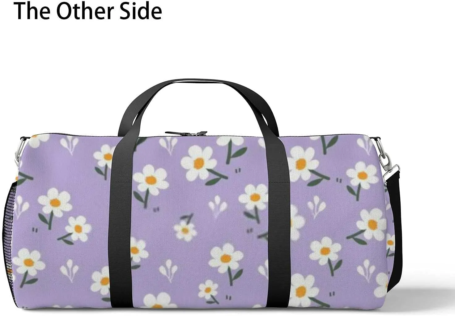 Little Daisy Floral Purple Sports Duffel Bag Travel Gym Tote Bags Lightweight Durable Shoulder Strap Waterproof Polyester Outside Mesh Pocket Overnight Trip Duffel Bag for Women Men