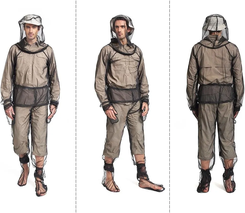 Lixada Mesh Suit Set with Jacket Hood, Mitts, Socks & Storage Sack - Ultra-fine Net Mesh Clothing for Fishing Hiking Camping