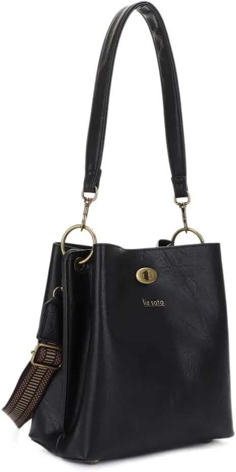 Liz Soto Lola Bucket Bag - Bucket Purse in Vegan Leather and Interchangeable Handles, Crossbody, Compartments, Inner Pocket