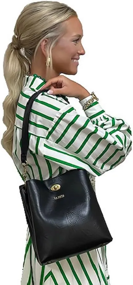 Liz Soto Lola Bucket Bag - Bucket Purse in Vegan Leather and Interchangeable Handles, Crossbody, Compartments, Inner Pocket