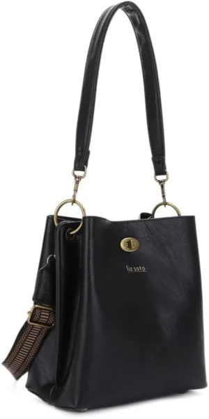 Liz Soto Lola Bucket Bag - Bucket Purse in Vegan Leather and Interchangeable Handles, Crossbody, Compartments, Inner Pocket