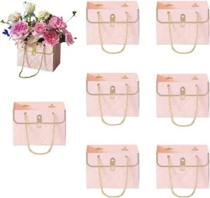 LONG XIN SERIES 8pcs Pink Floral Gift Bags Premium Reusable Paper Gift Boxes Rectangular Present Packaging for Gift Package