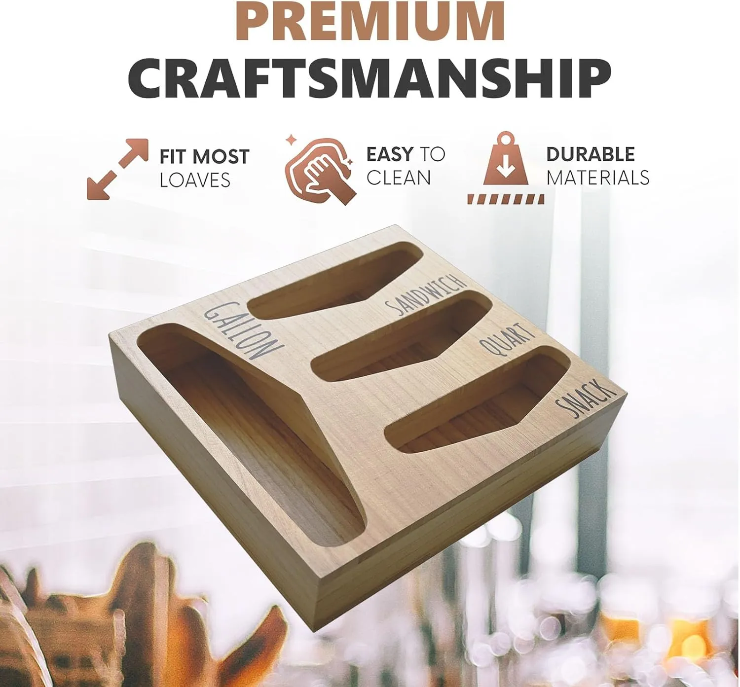 Losvio Bag Storage Organizer for Kitchen Drawer, Farmhouse Style Bags Organizer, Compatible with Gallon, Quart, Sandwich and Snack Variety Size Bag (Natural)
