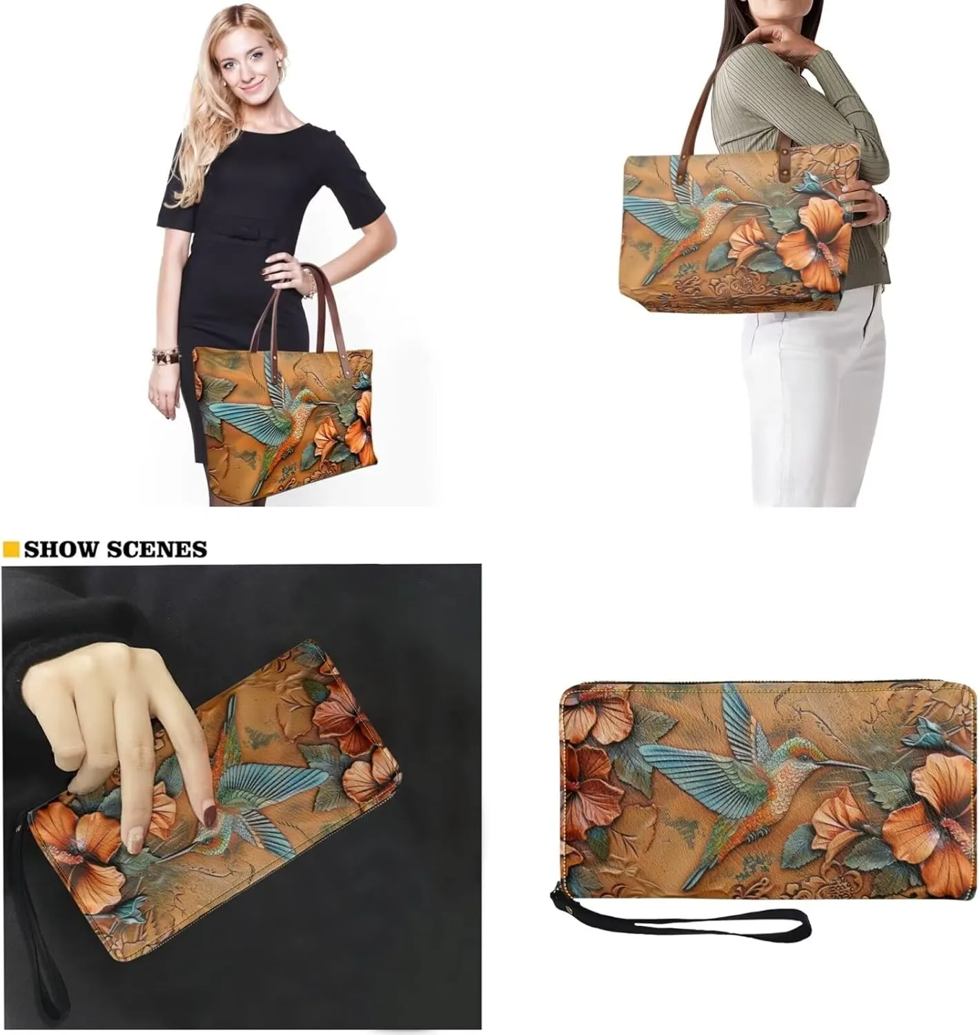 Lotusorchid 2 Pcs Hand bags Purses, Women Top Handle Bag Satchel Shoulder Bag, Large Tote Handbag with PU Wallet
