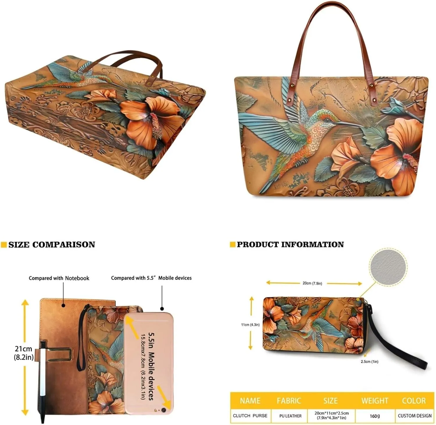 Lotusorchid 2 Pcs Hand bags Purses, Women Top Handle Bag Satchel Shoulder Bag, Large Tote Handbag with PU Wallet