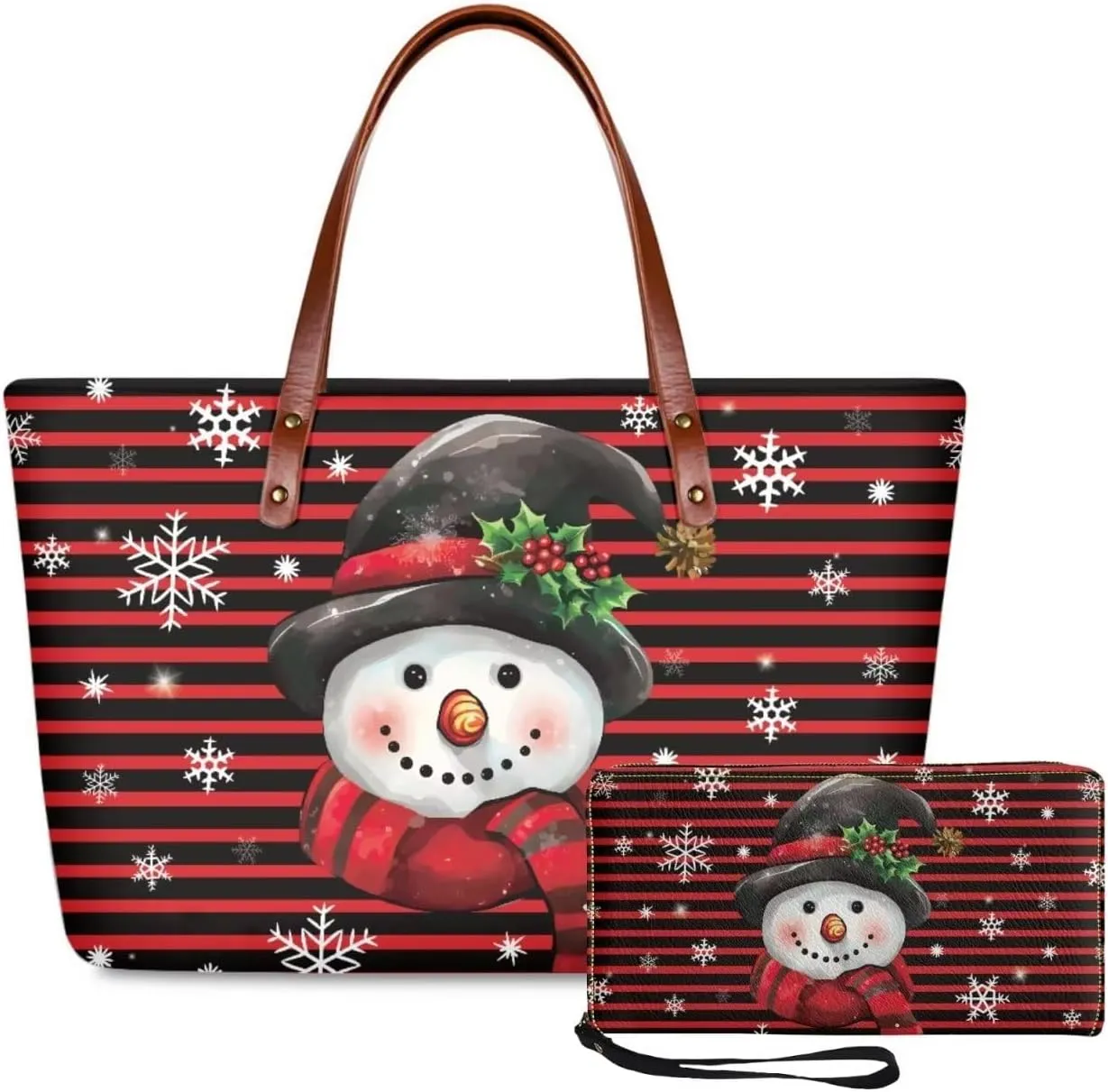 Lotusorchid 2 Pcs Hand bags Purses, Women Top Handle Bag Satchel Shoulder Bag, Large Tote Handbag with PU Wallet