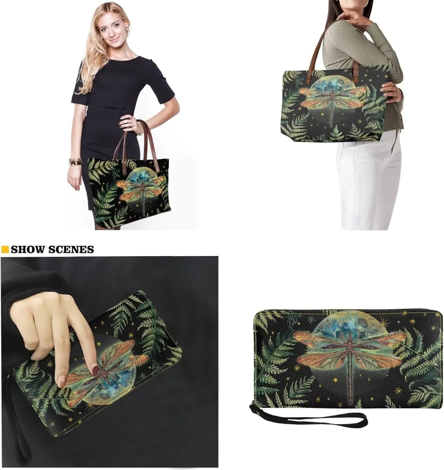 Lotusorchid 2 Pcs Large Tote Handbag with PU Wallet, Women Hand bags Purses, Top Handle Bag Satchel Shoulder Bag