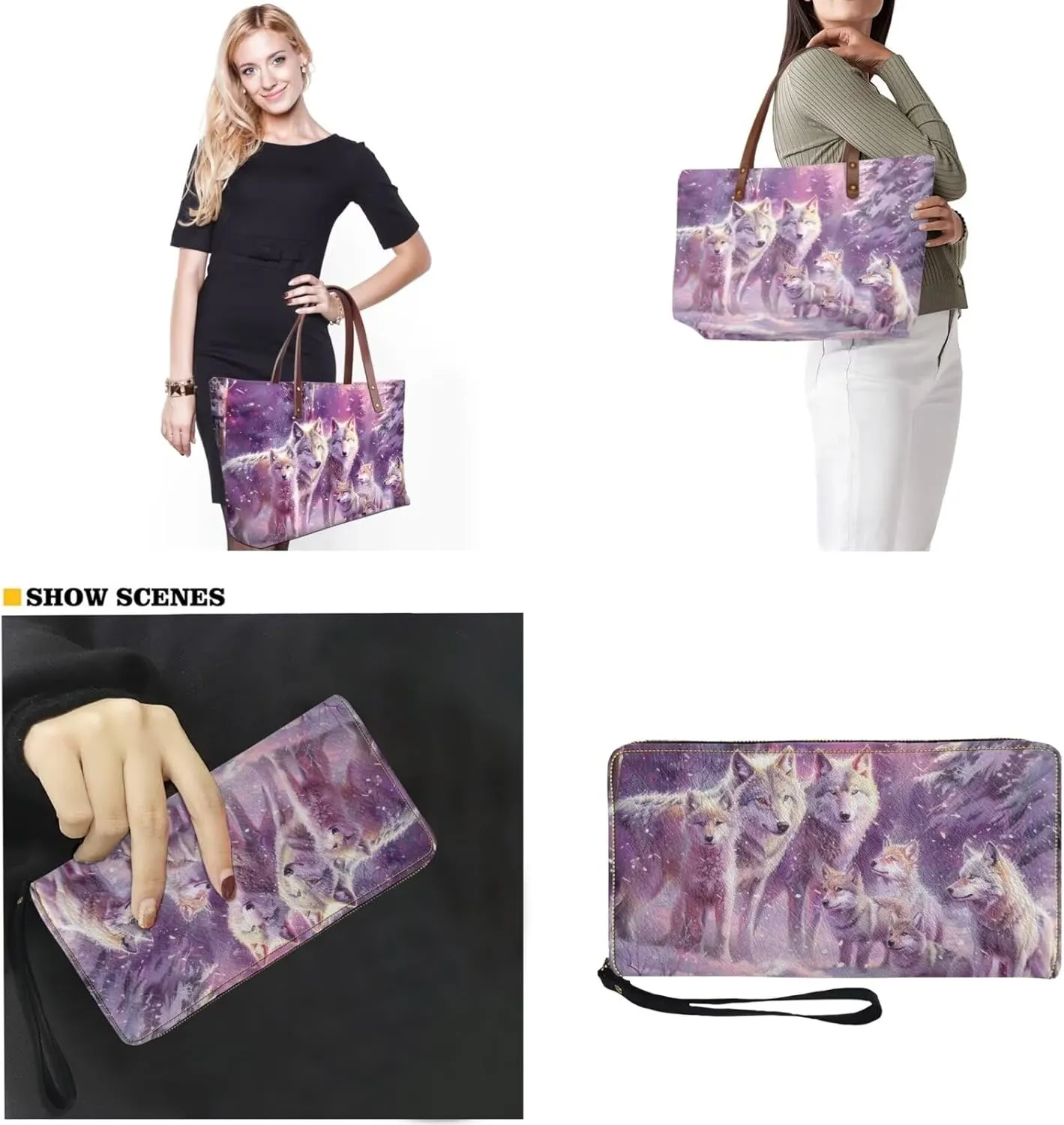 Lotusorchid 2 Pcs Large Tote Handbag with PU Wallet, Women Hand bags Purses, Top Handle Bag Satchel Shoulder Bag