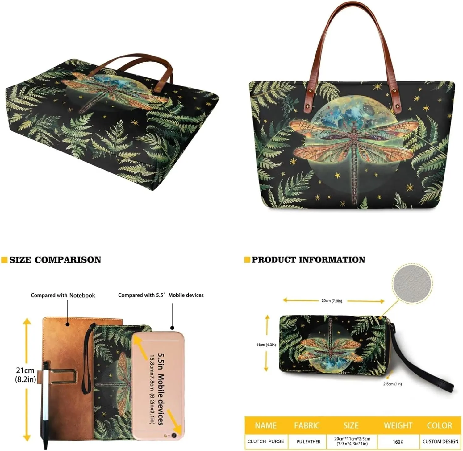 Lotusorchid 2 Pcs Large Tote Handbag with PU Wallet, Women Hand bags Purses, Top Handle Bag Satchel Shoulder Bag