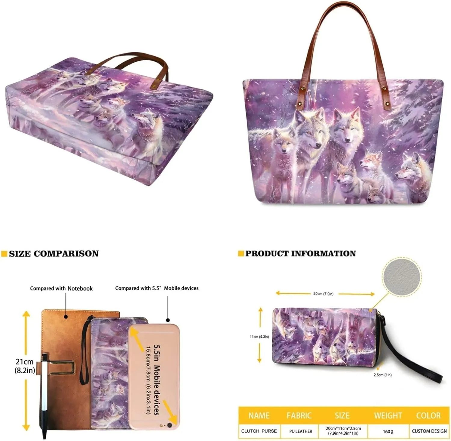 Lotusorchid 2 Pcs Large Tote Handbag with PU Wallet, Women Hand bags Purses, Top Handle Bag Satchel Shoulder Bag