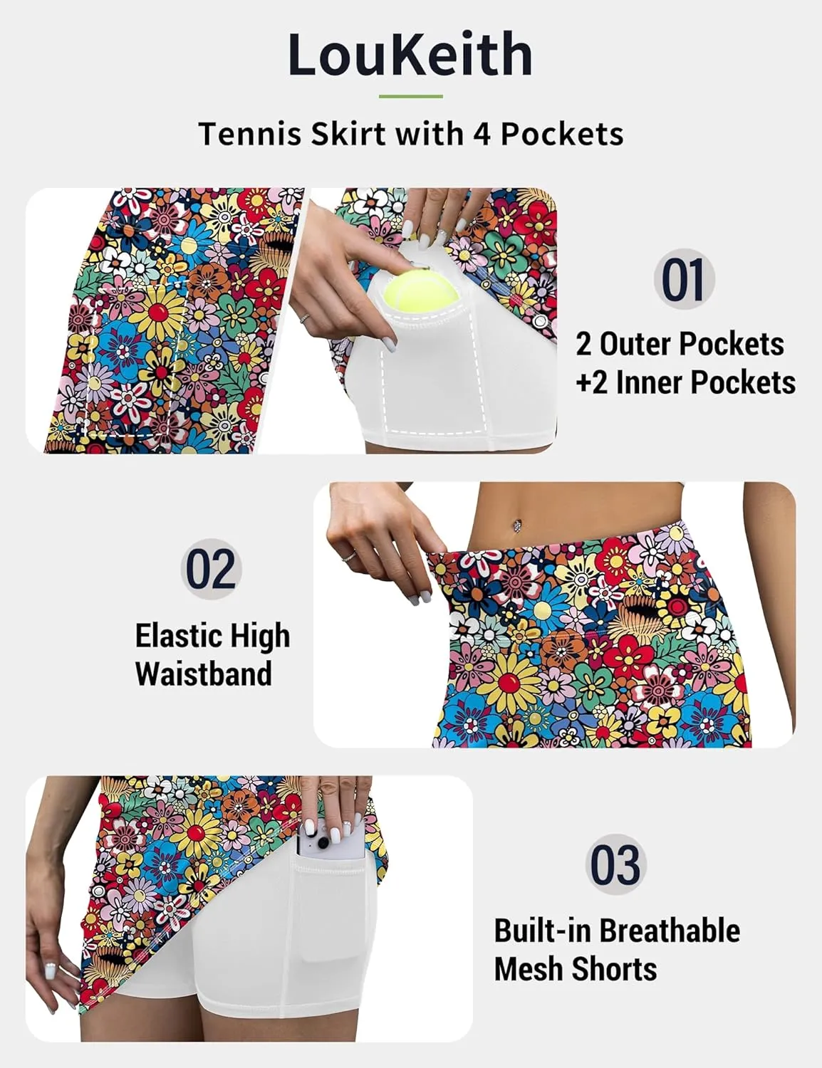 LouKeith Tennis Skirt with Shorts High Waisted Golf Skirts Dressy Casual Workout Athletic Skorts for Women with 4 Pockets
