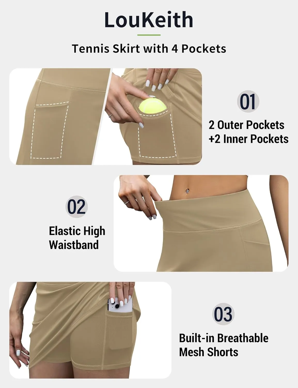LouKeith Tennis Skirt with Shorts High Waisted Golf Skirts Dressy Casual Workout Athletic Skorts for Women with 4 Pockets