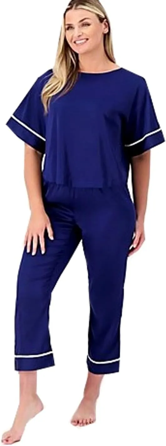 Lounge Stretch Satin Short Sleeve Lounge/Sleep Set/Pajamas