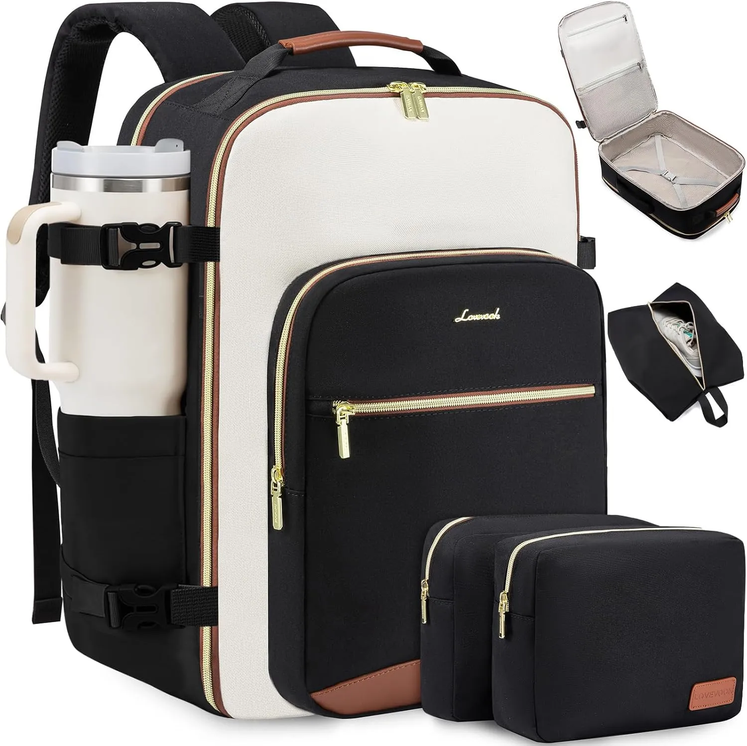 LOVEVOOK Large Travel Backpack for Women & Men, 40L Carry on Backpack for Airplanes, TSA Personal Item Travel Bag fits 17" Laptop, Waterproof Travel Essentials Airline Approved with 3 Packing Cubes