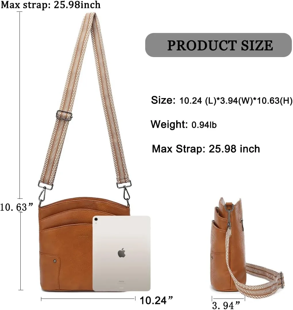 LOXOMU Crossbody Bags for Women, Medium Vegan Leather Crossbody Purses Shoulder Handbags with Multi-Pockets for Travel