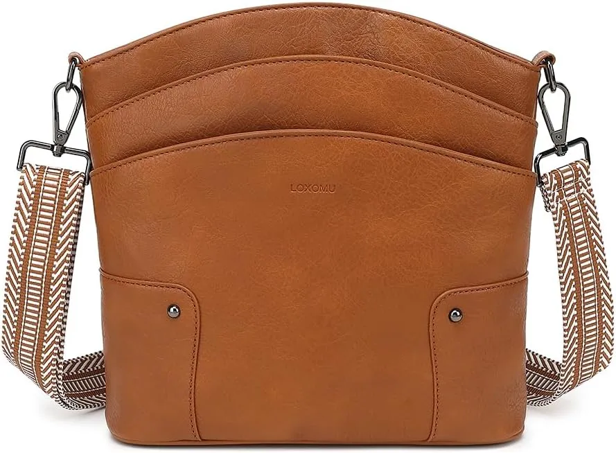 LOXOMU Crossbody Bags for Women, Medium Vegan Leather Crossbody Purses Shoulder Handbags with Multi-Pockets for Travel