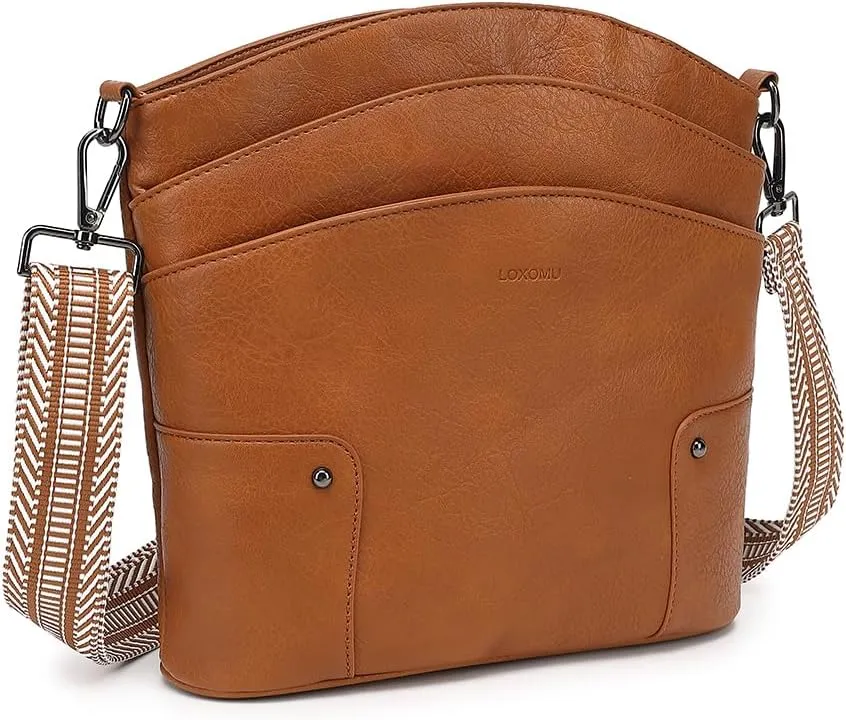 LOXOMU Crossbody Bags for Women, Medium Vegan Leather Crossbody Purses Shoulder Handbags with Multi-Pockets for Travel