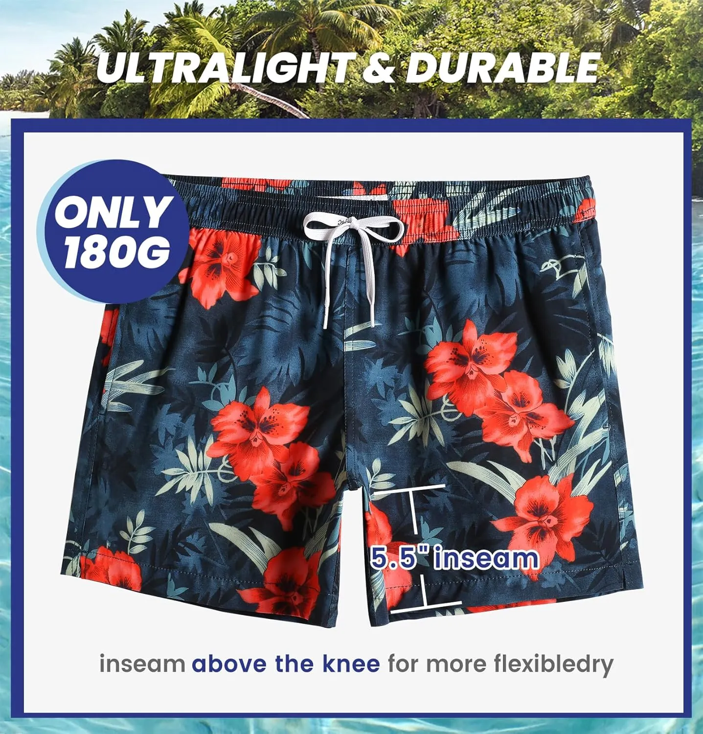 maamgic Mens Boys 80s 90s Vintage 4 Way Stretch Swim Trunks with Mesh Lining Quick Dry Swim Suits Board Shorts
