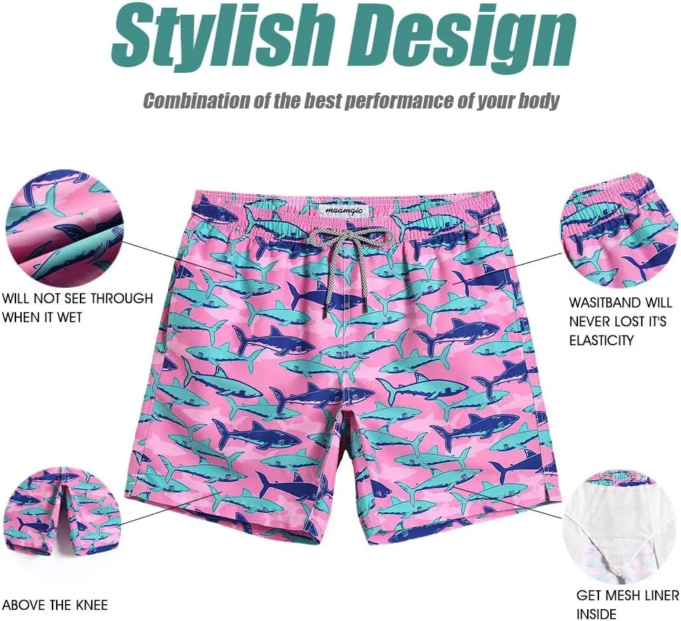 maamgic Mens Slim Fit Swim Shorts Swim Trunks 7 inch Quick Dry Mens Bathing Suits with Mesh Lining