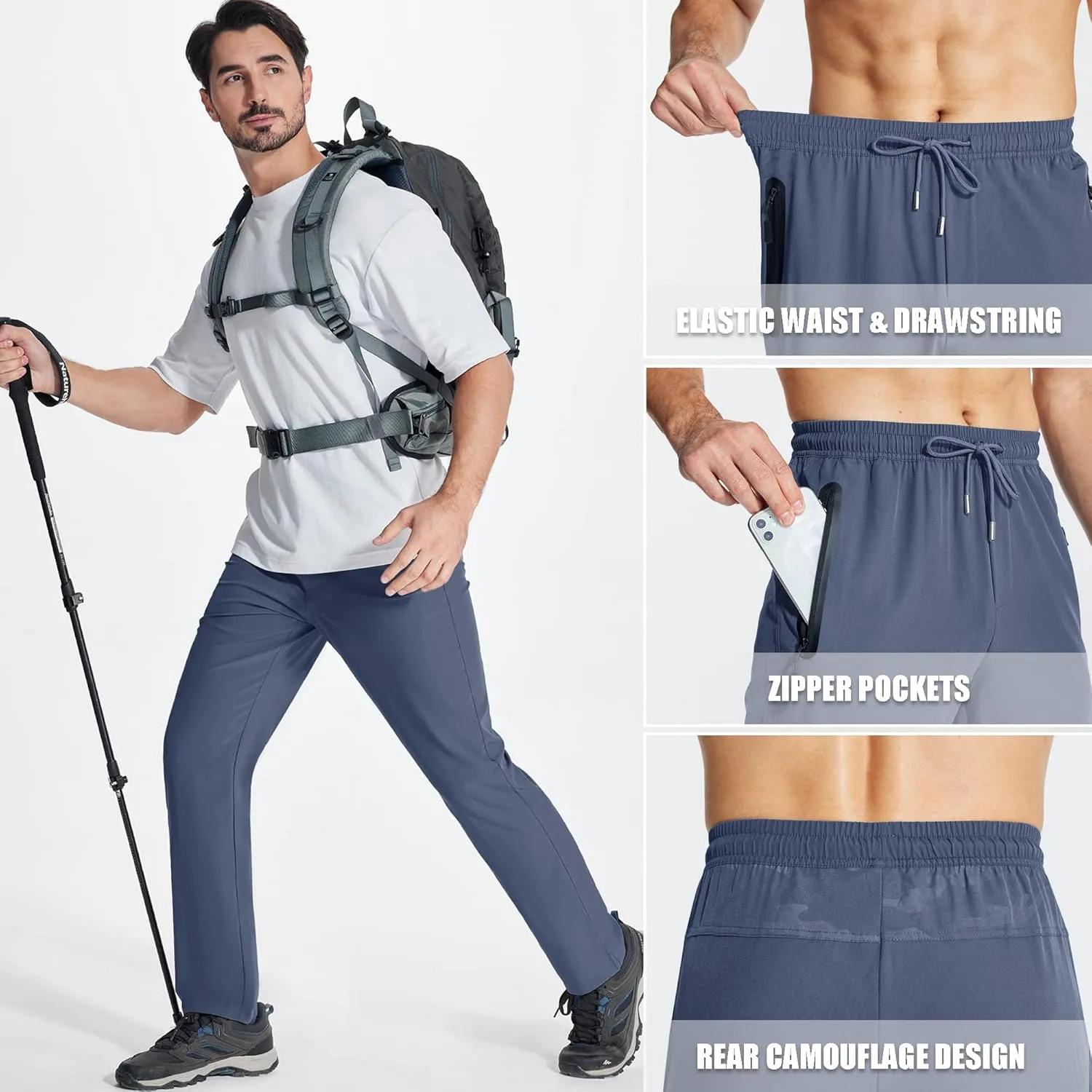 MAGCOMSEN Men's Lightweight Hiking Pants Quick Dry Running Pants with Zipper Pockets Open Bottom Sweatpants Workout