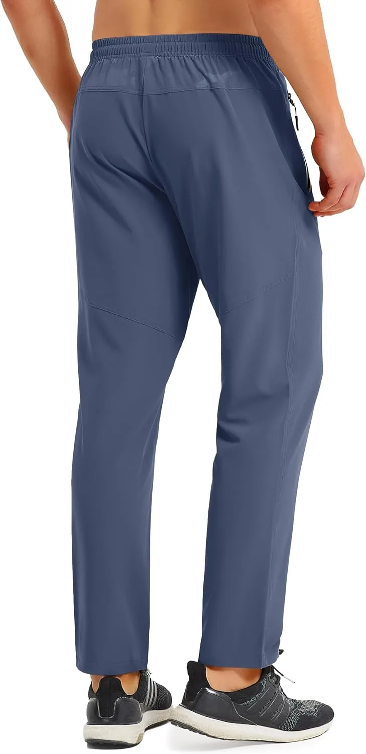 MAGCOMSEN Men's Lightweight Hiking Pants Quick Dry Running Pants with Zipper Pockets Open Bottom Sweatpants Workout