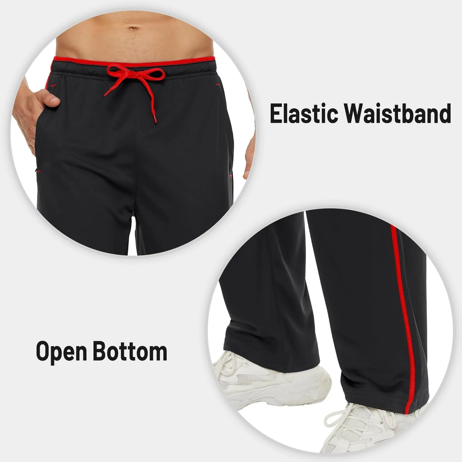 MAGNIVIT Men's Lightweight Sweatpants Loose Fit Open Bottom Mesh Athletic Pants with Zipper Pockets