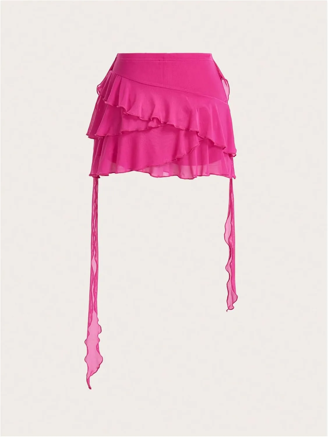 MakeMeChic Women's Y2K Sheer Mesh Mini Skirt Ruffle Hem Drop Waist Layered Tie Side Short Skirts