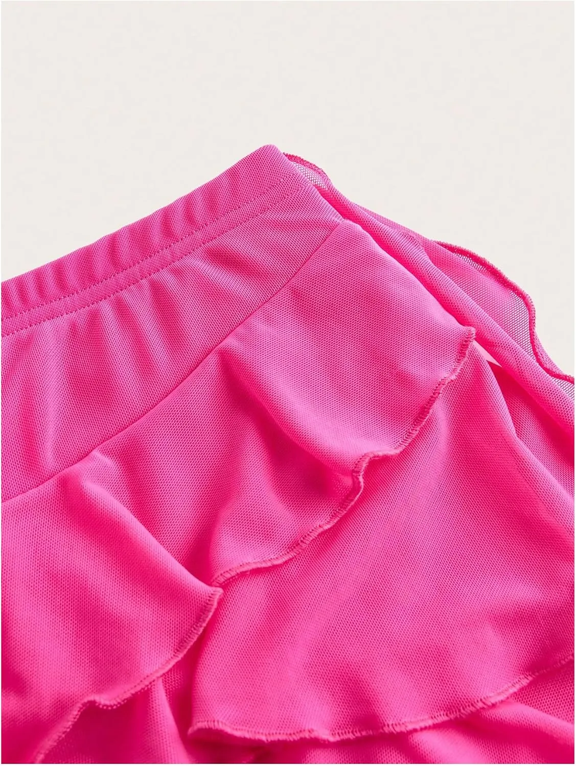 MakeMeChic Women's Y2K Sheer Mesh Mini Skirt Ruffle Hem Drop Waist Layered Tie Side Short Skirts