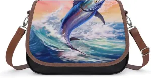 Marlin Fish Swordfish Women's Crossbody Bag PU Leather Satchel Shoulder Purses Messenger Bag