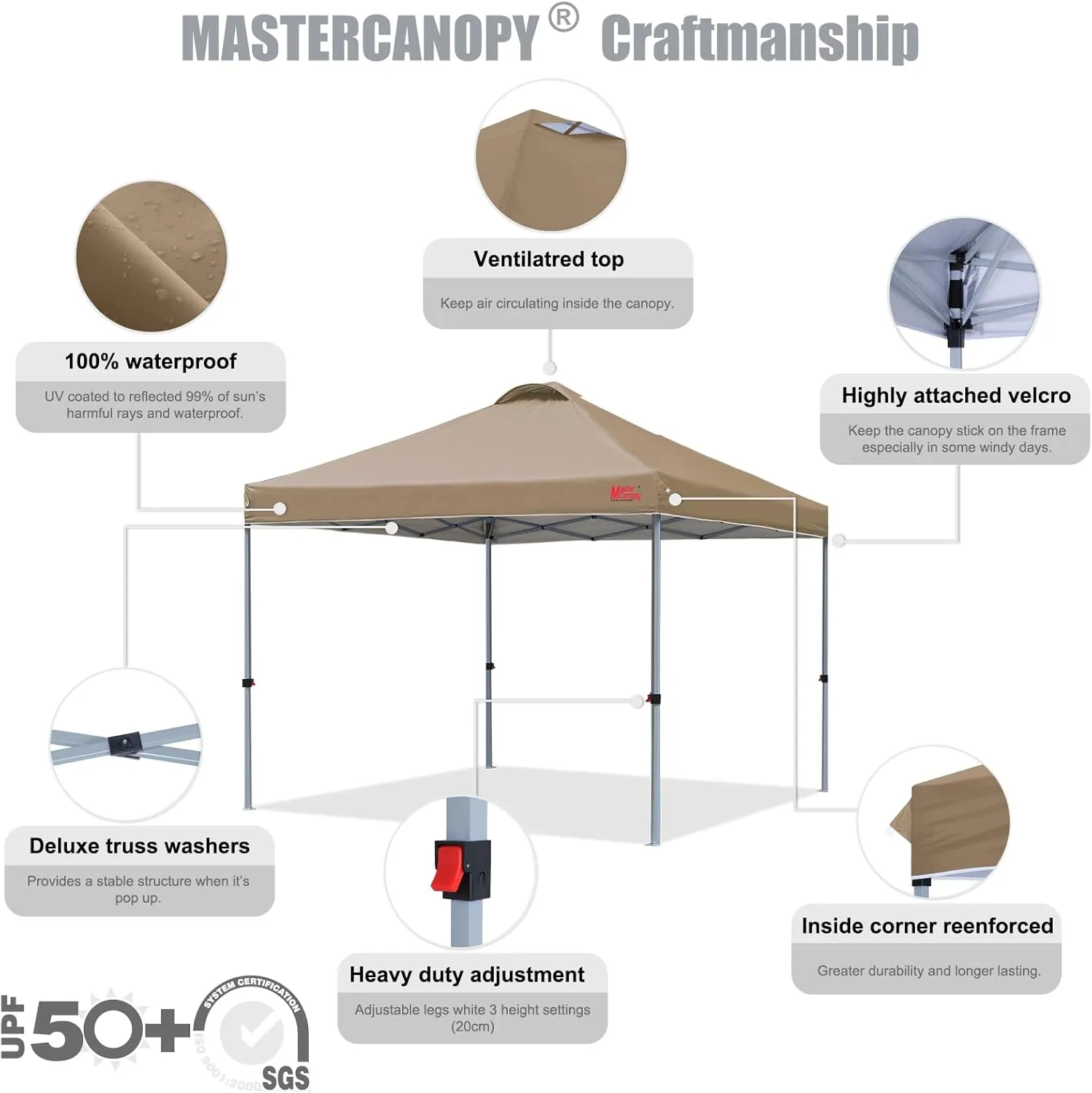 MASTERCANOPY Durable Pop-up Canopy Tent with Roller Bag (Khaki)