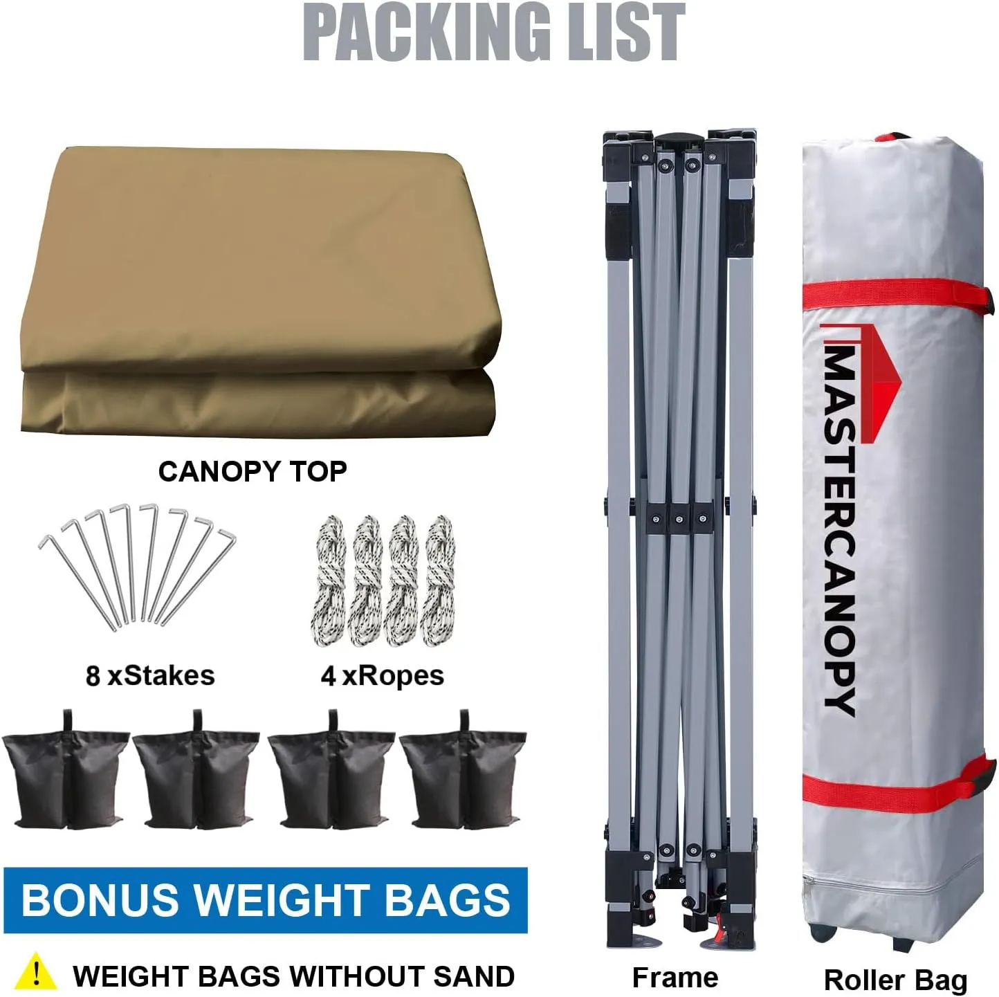 MASTERCANOPY Durable Pop-up Canopy Tent with Roller Bag (Khaki)