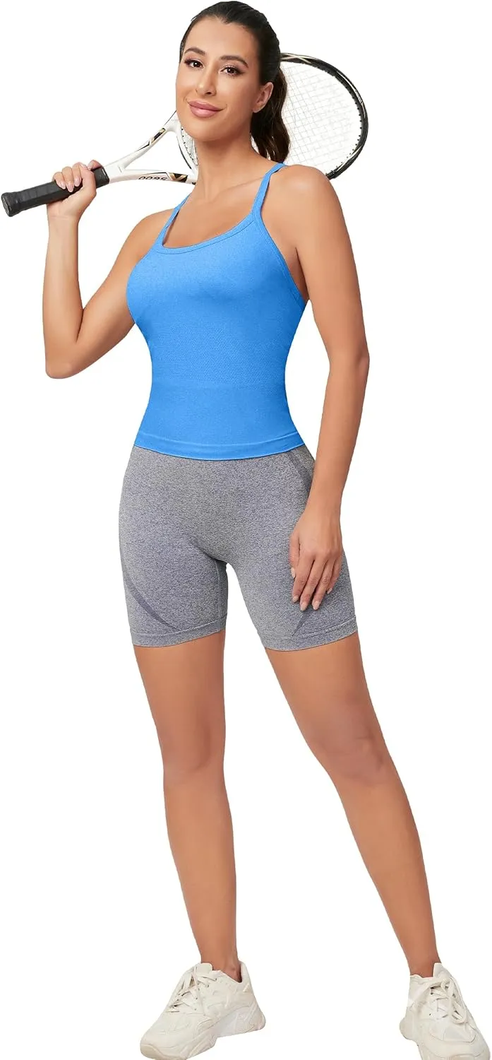 MathCat Workout Tank Tops for Women with Built in Bra, Sleeveless Gym Tops Seamless Racerback Athletic Yoga Shirts