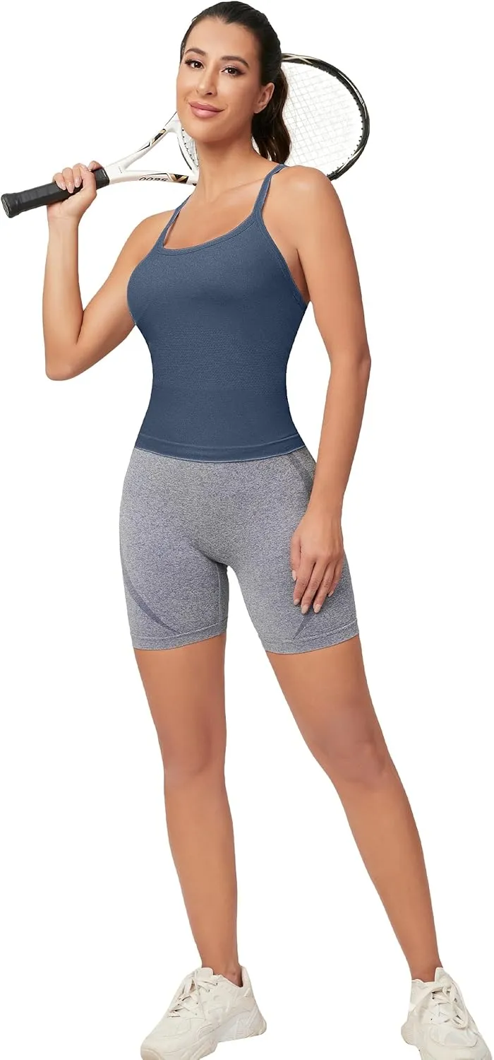 MathCat Workout Tank Tops for Women with Built in Bra, Sleeveless Gym Tops Seamless Racerback Athletic Yoga Shirts
