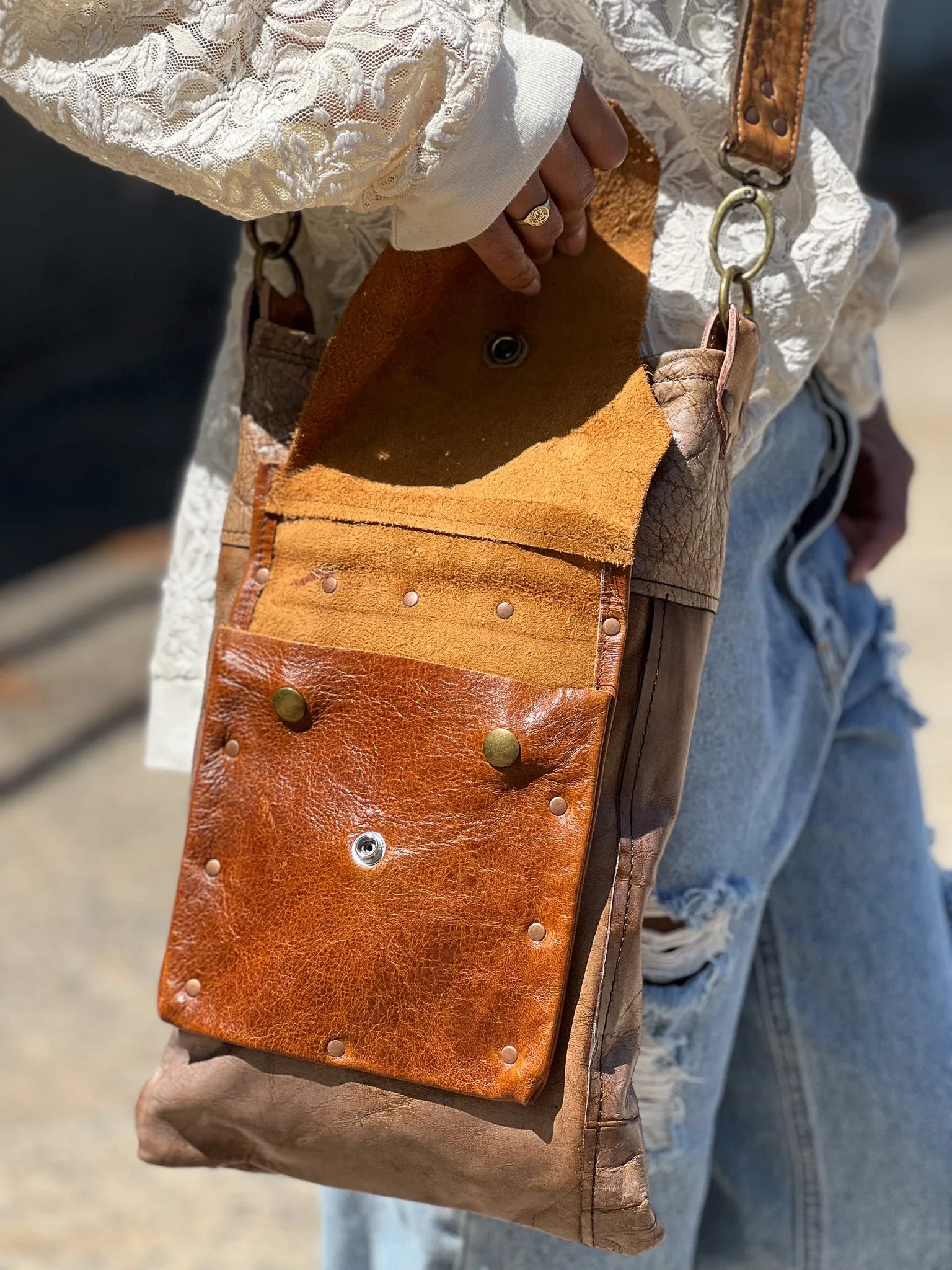 Mauve and Sienna Rustic Western Patchwork Bucket Bag