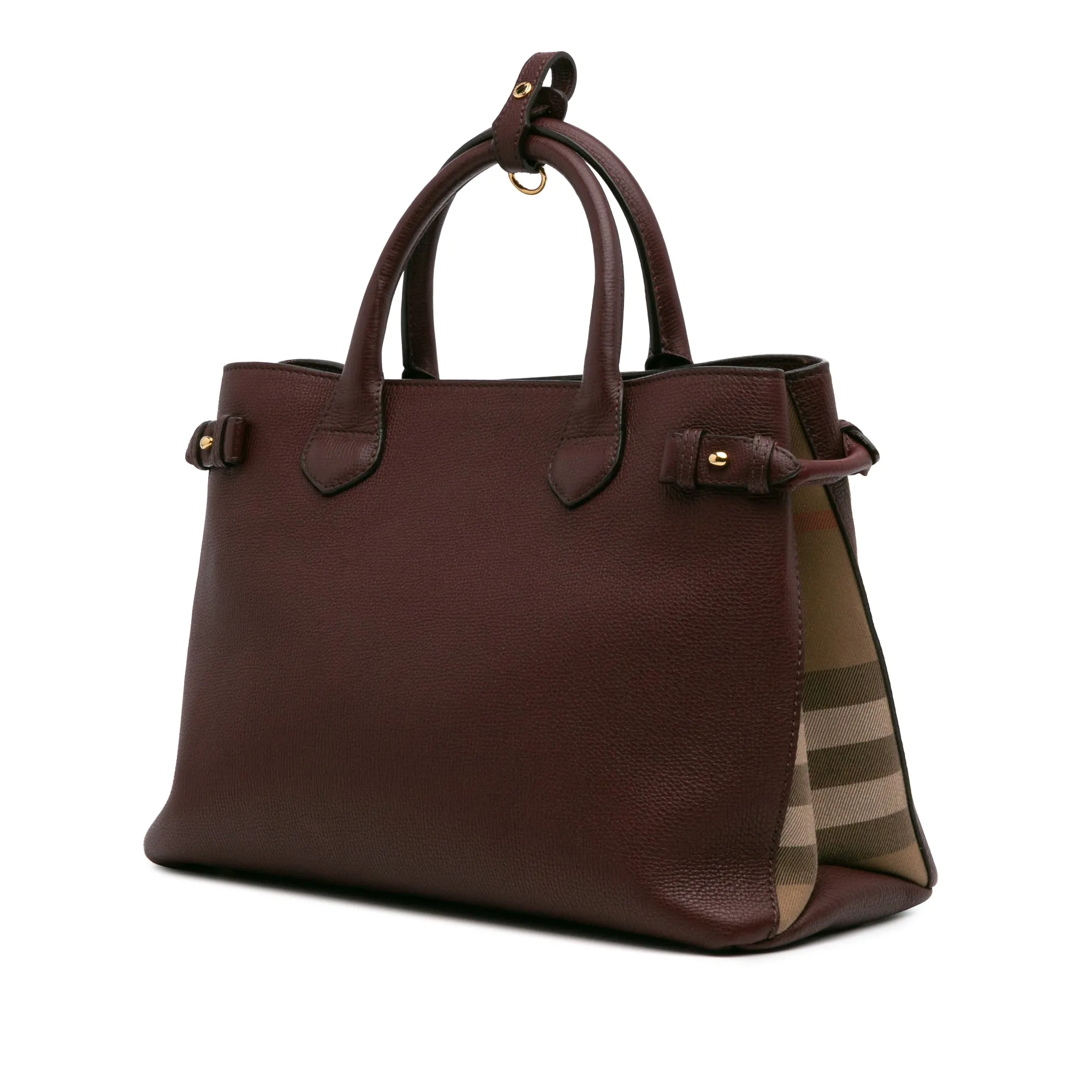 Medium Leather and House Check Banner Satchel